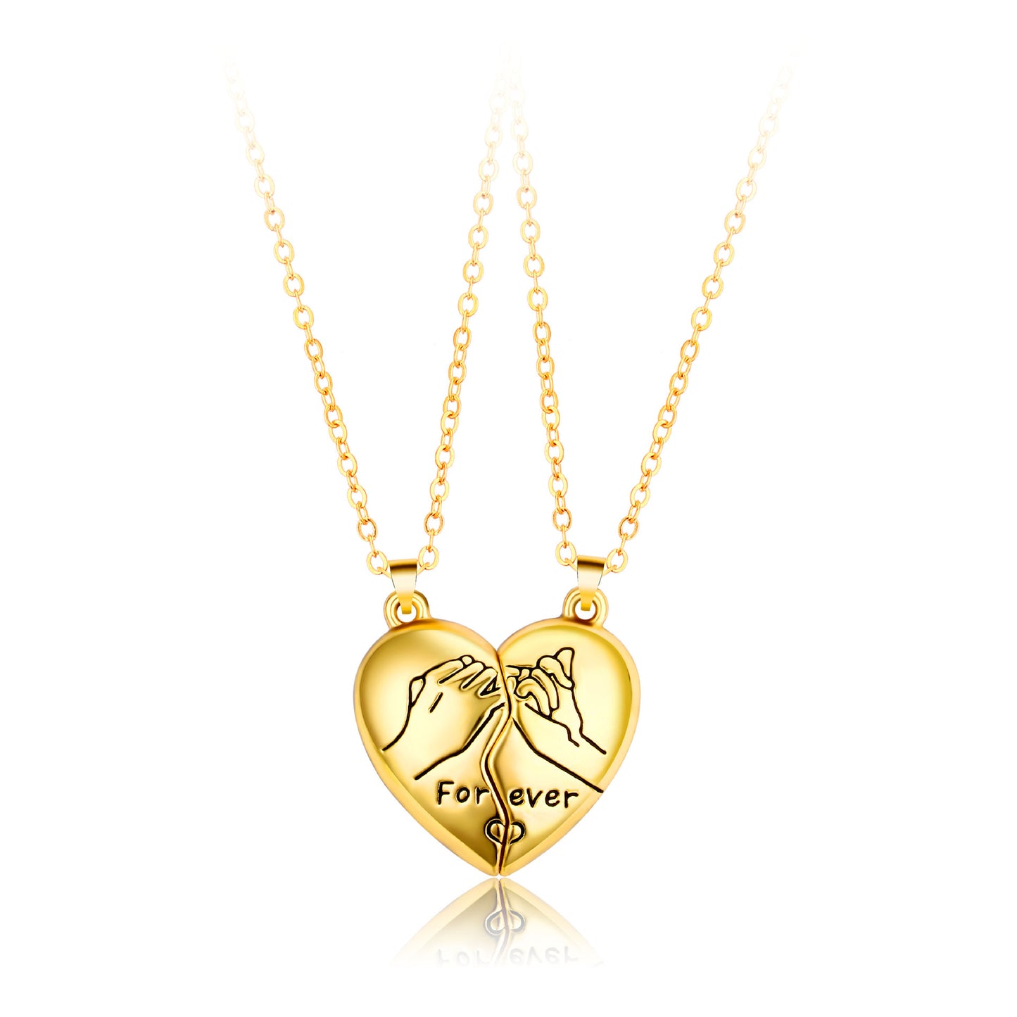 Lot de 2 Colliers D'amitié Aimanté - Main Petit Doigt Lié Coeur - BFF - Best Friends Forever - Pendentif Aimanté -Amoureux Couple Amitié