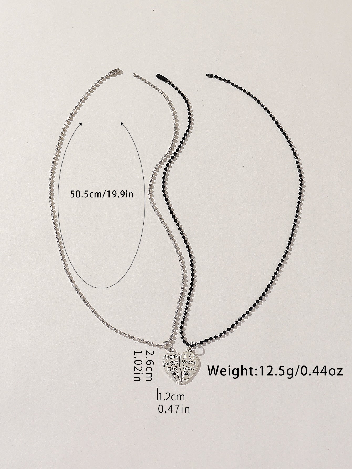 Set of 2 Friendship Necklace Chains - Heart Key Padlock - BFF Best Friends Forever - Pendant - Lovers Couple Silver & Black
