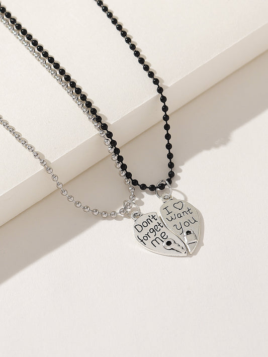 Lot de 2 Colliers D'amitié Couple - Coeur Clé Cadenas - BFF - Best Friends Forever - Amoureux Couple Amitié - Argenté Noir