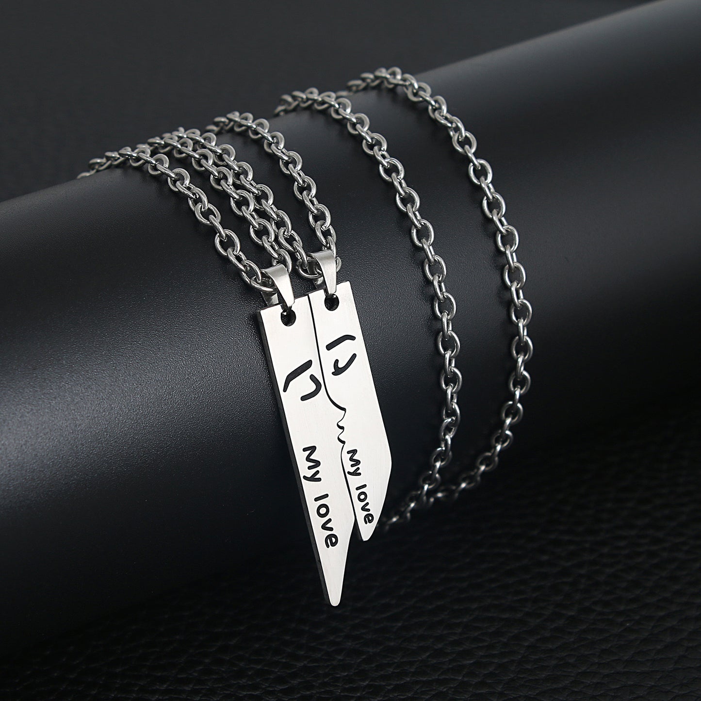 Set mit 2 Ketten, Freundschaftshalsketten „Paar My Love“ – BFF, beste Freunde für immer – ausgefallen – Anhänger und Kette aus silbernem Edelstahl