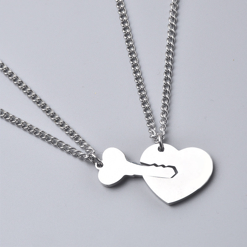 Lot de 2 Colliers D'amitié - Coeur et Clé - Je t’aime - BFF - Best Friends Forever - Pendentif - Amoureux Couple Amitié - Acier Inoxydable