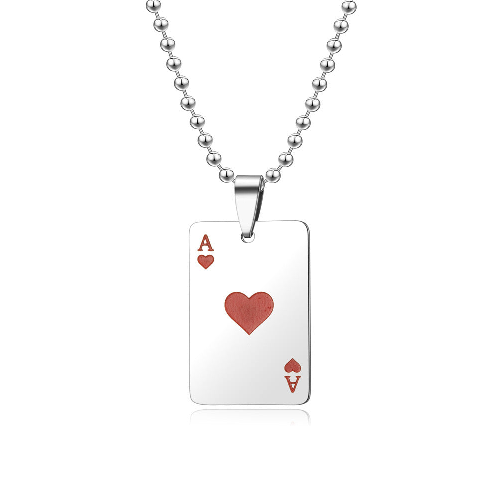 Collier Pendentif As de Coeur Lucky Poker - Porte Bonheur - Acier Inoxydable