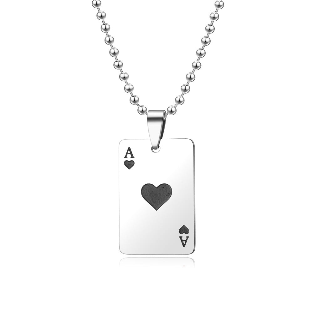 Collier Pendentif As de Coeur Lucky Poker - Porte Bonheur - Acier Inoxydable