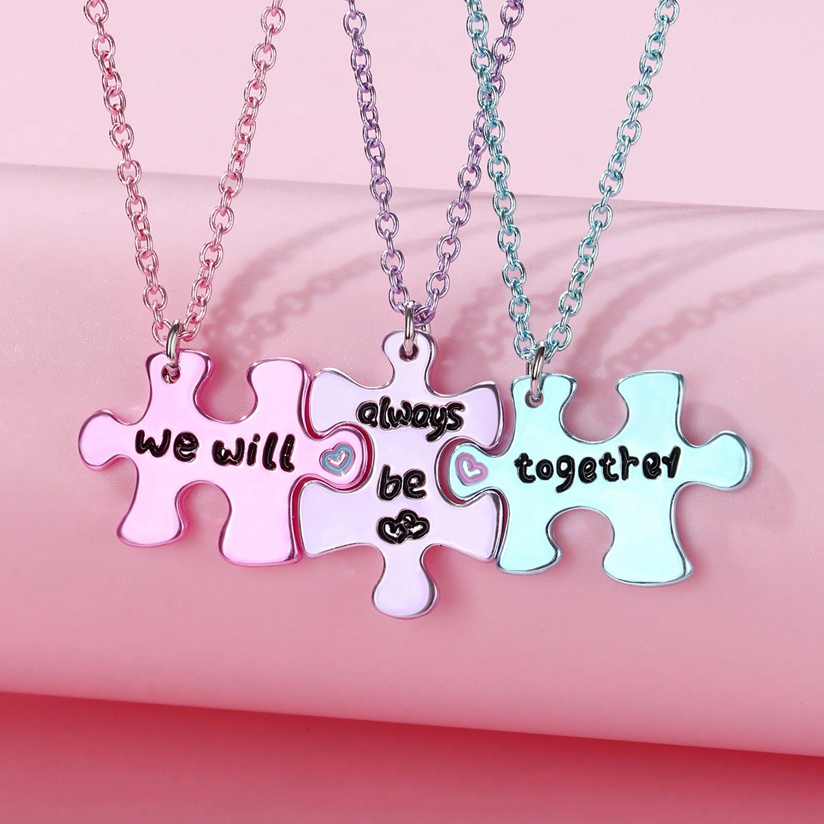 Lot de 3 Colliers D'amitié - Puzzle - We Will Always Together - BFF - Best Friends Forever - Amitié - Pendentif et Chaine Colorés