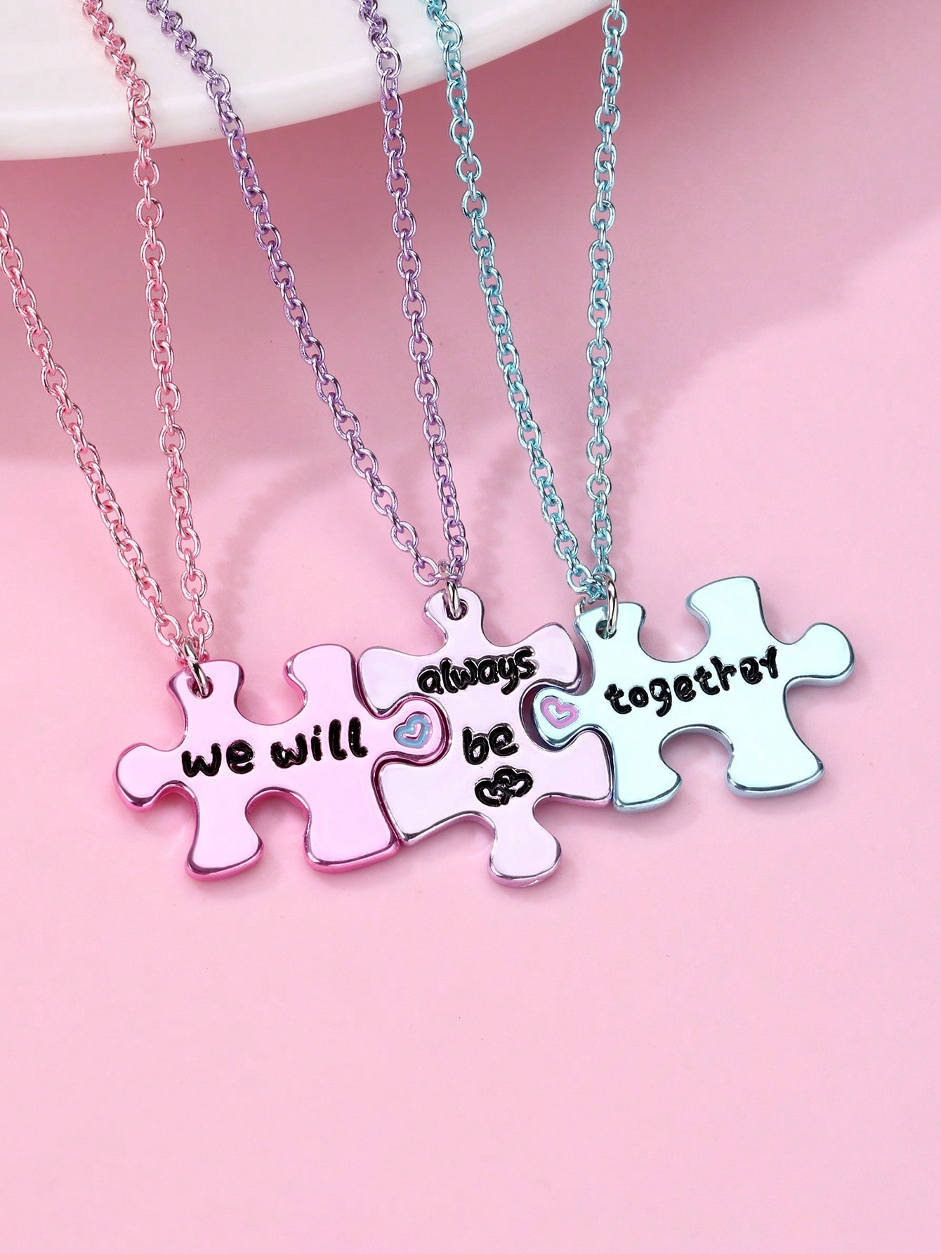 Lot de 3 Colliers D'amitié - Puzzle - We Will Always Together - BFF - Best Friends Forever - Amitié - Pendentif et Chaine Colorés
