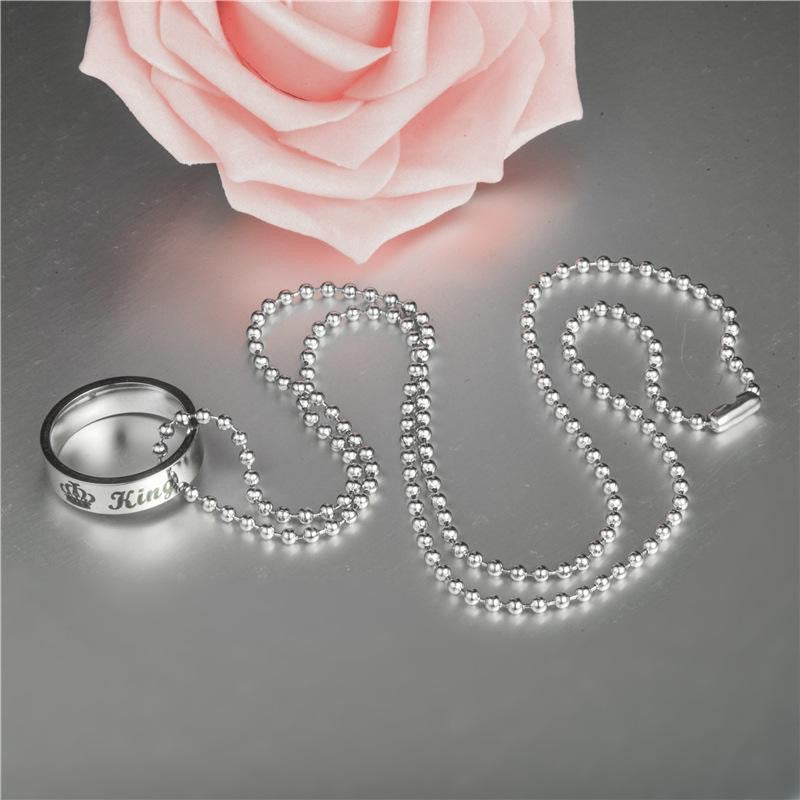 Lot de 2 Colliers D'amitié Couple - Anneaux Roi Reine - BFF - Best Friends - Amoureux - Pendentif Chaine Argenté - Acier Inoxydable