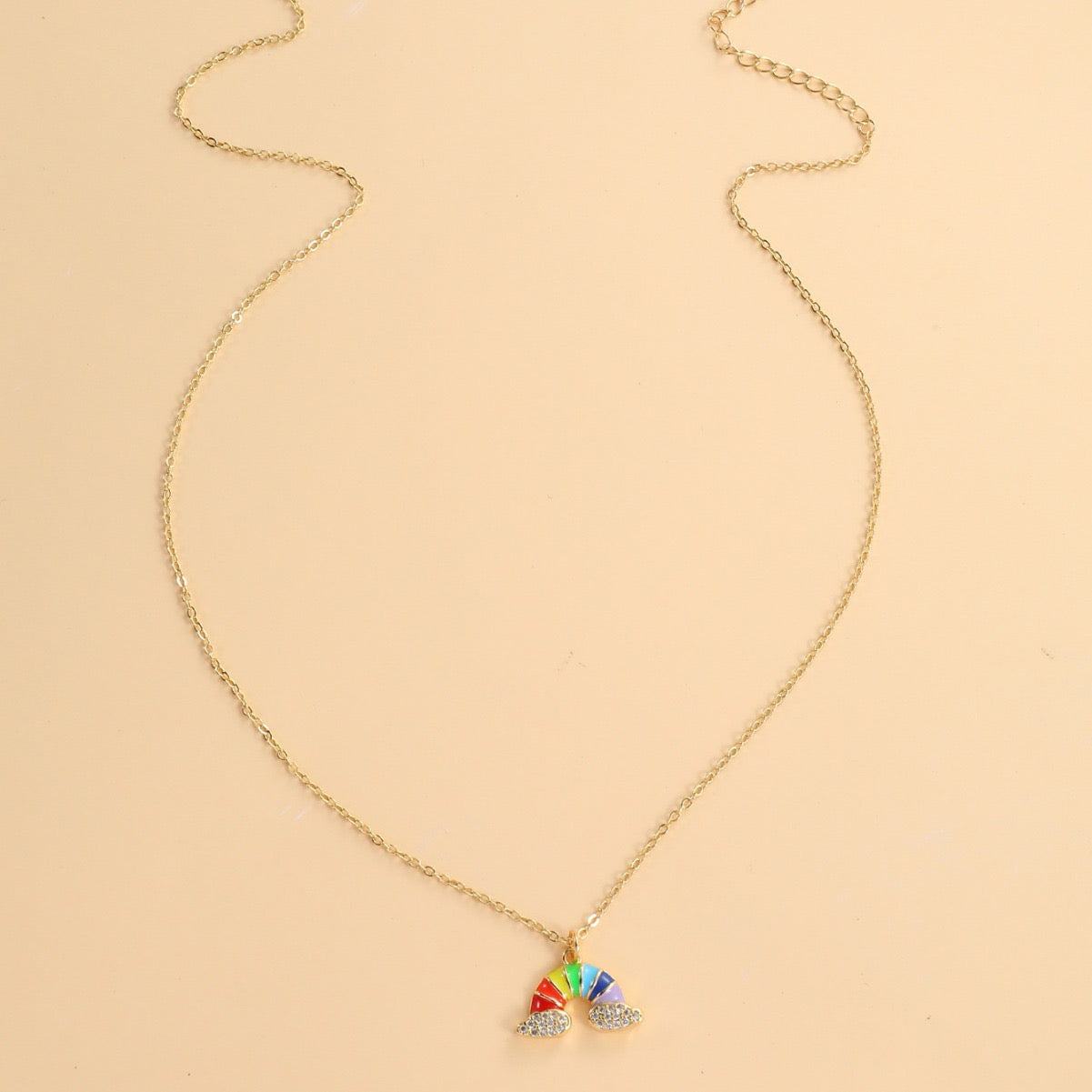 Collier Pendentif Arc en Ciel Multicouleurs - Nuages Zircon - Mignon - Alliage Cuivre