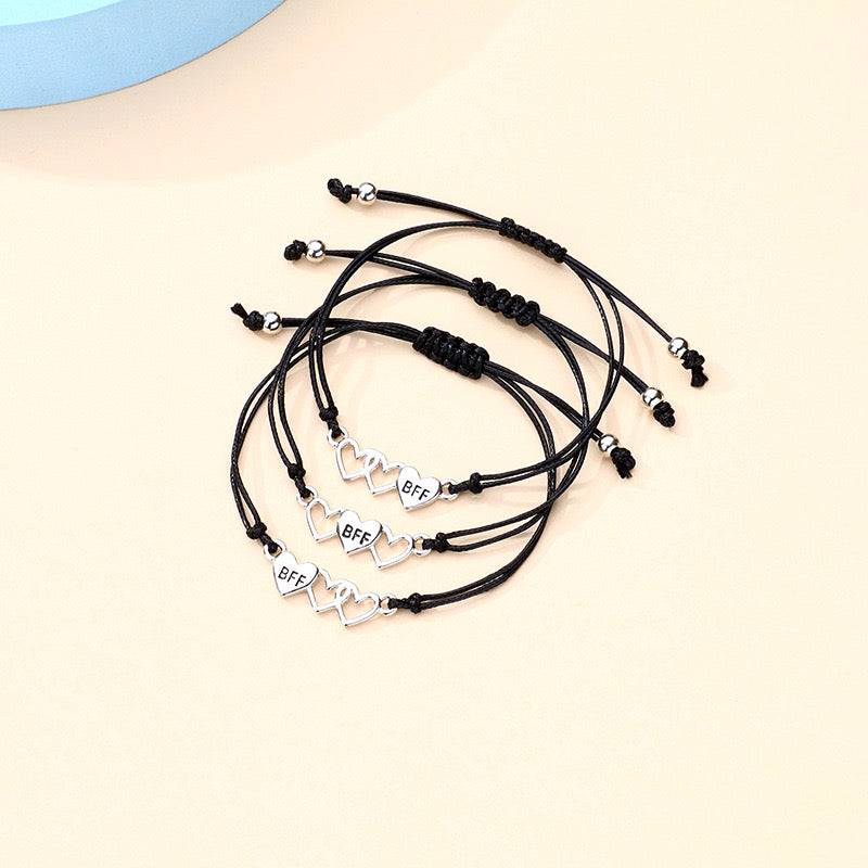 Lot de 3 Bracelets D'amitié Cordon Réglable avec Carte - 3 Petits Coeurs - BFF - Best Friends Forever - Fantaisie - Mignon