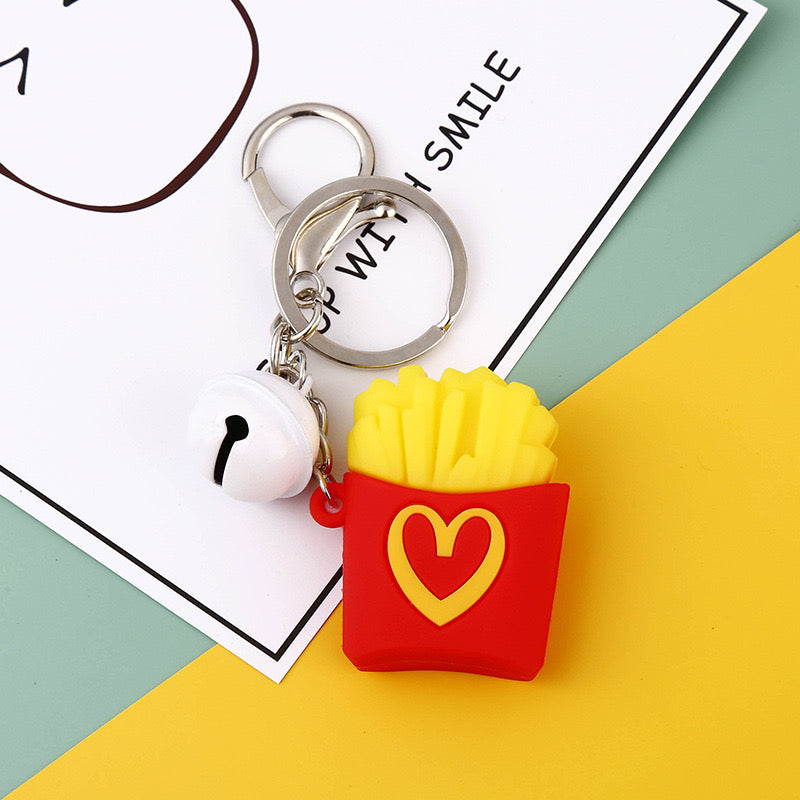Porte Clés - Pop Corn Hamburger Frites Avocat - Silicone - Pendentif Sac Kawaii Mignon Fun