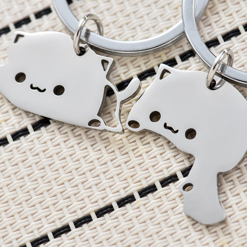 Porte Clés - Mignon Chat - Acier Inoxydable - A Partager - Amoureux - Meilleurs Amis - Pendentif Sac - BFF - Best Friends