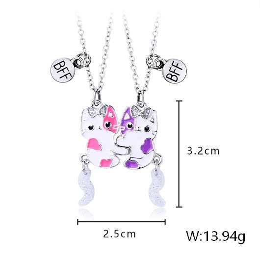 Lot de 2 Colliers D'amitié Aimanté - Chats - BFF - Best Friends Forever - Fantaisie - Pendentif Aimanté - Amitié