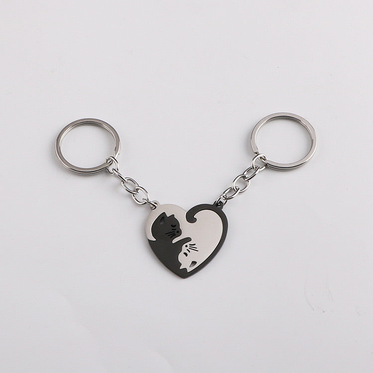 Lot de 2 Porte Clés - Chats Entrelacés - BFF - Best Friends Forever - Amoureux Couple Amitié - Pendentif de Sac