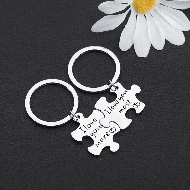 Porte Clés - Puzzle - Je t'aime -  Séparé en deux à partager - Amoureux Couple Amitié - BFF - Best Friends - Acier Inoxydable