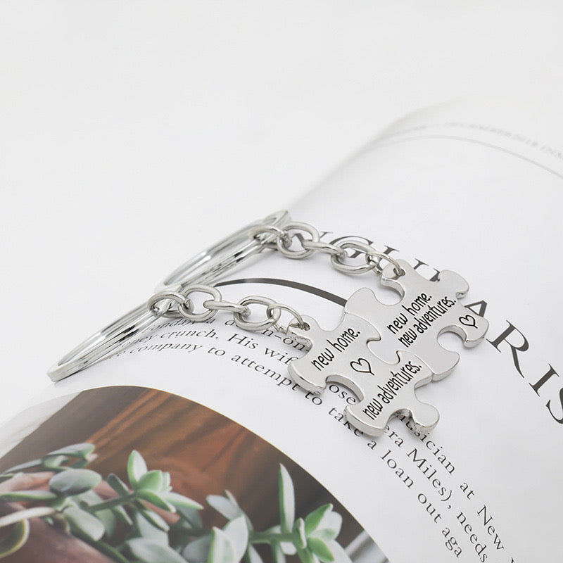 Porte Clés - Puzzle - Nouvelle Maison - Séparé en deux à partager - Amoureux Couple Amitié - BFF - Best Friends - Acier Inoxydable