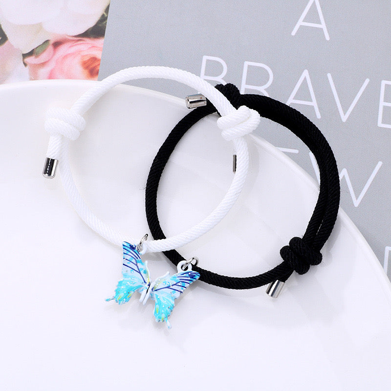 Lot de 2 Bracelets D'amitié Cordon Réglable - Papillon Aimanté - BFF - Best Friends Forever - Fantaisie - Amitié - Mignon