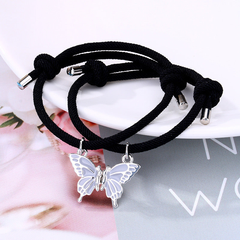 Lot de 2 Bracelets D'amitié Cordon Réglable - Papillon Aimanté - BFF - Best Friends Forever - Fantaisie - Amitié - Mignon
