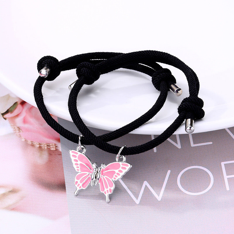 Lot de 2 Bracelets D'amitié Cordon Réglable - Papillon Aimanté - BFF - Best Friends Forever - Fantaisie - Amitié - Mignon