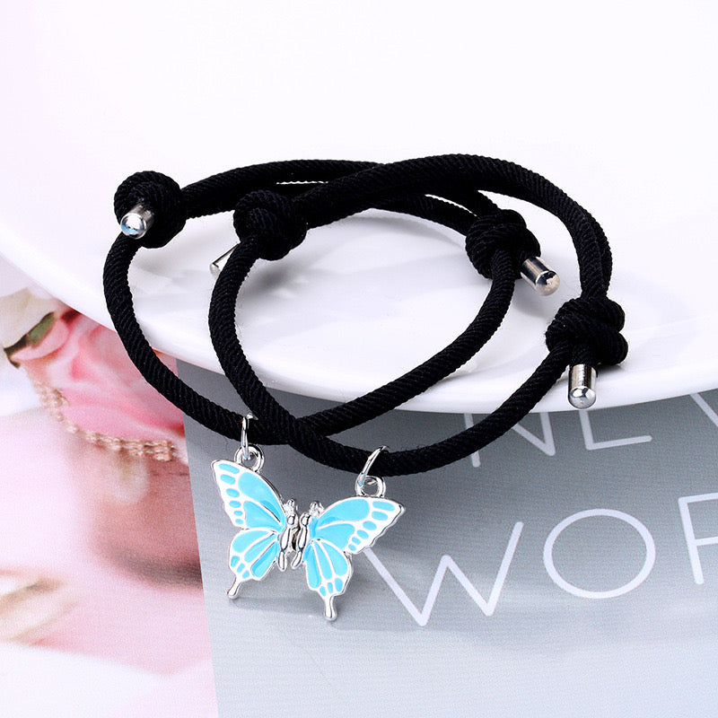 Lot de 2 Bracelets D'amitié Cordon Réglable - Papillon Aimanté - BFF - Best Friends Forever - Fantaisie - Amitié - Mignon