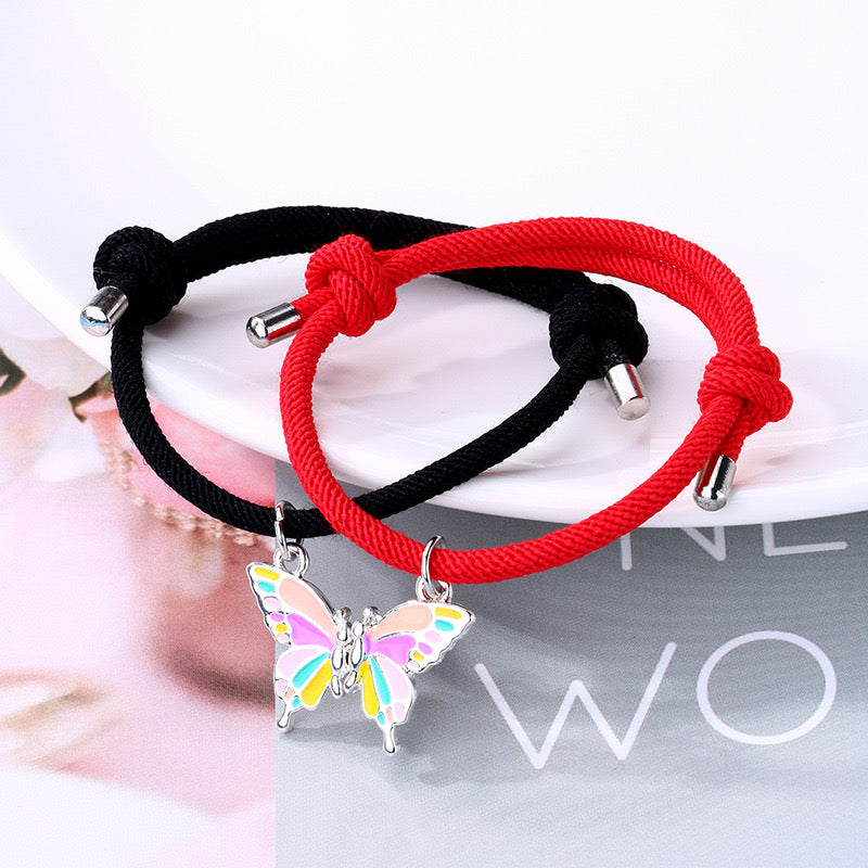 Lot de 2 Bracelets D'amitié Cordon Réglable - Papillon Aimanté - BFF - Best Friends Forever - Fantaisie - Amitié - Mignon