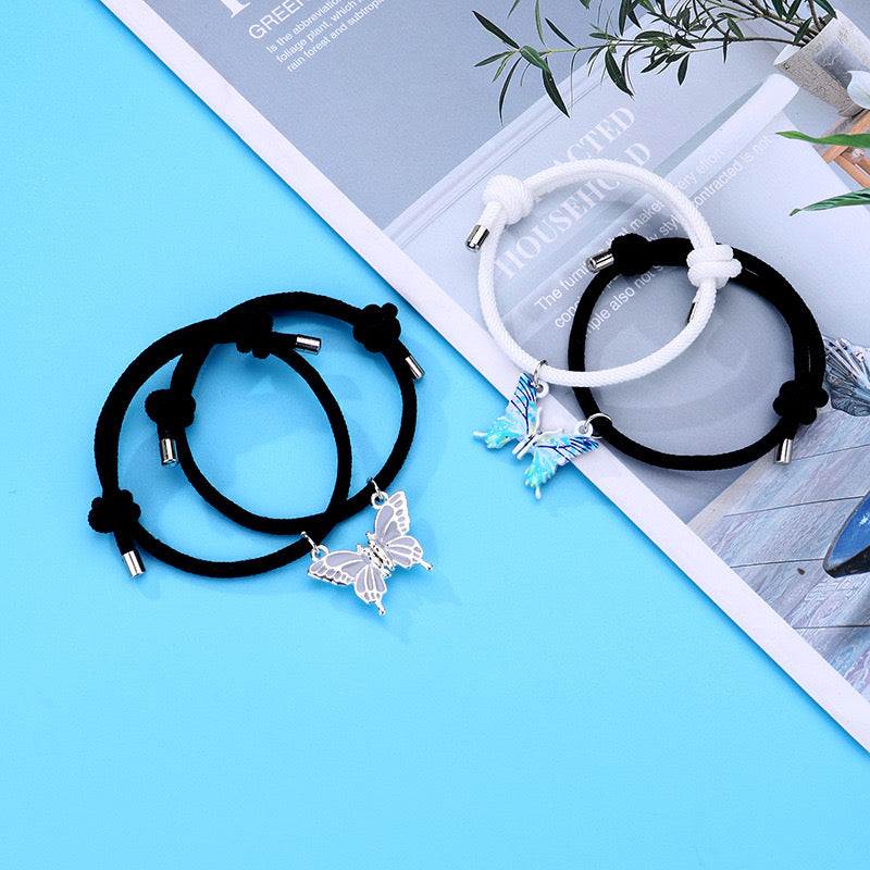 Lot de 2 Bracelets D'amitié Cordon Réglable - Papillon Aimanté - BFF - Best Friends Forever - Fantaisie - Amitié - Mignon