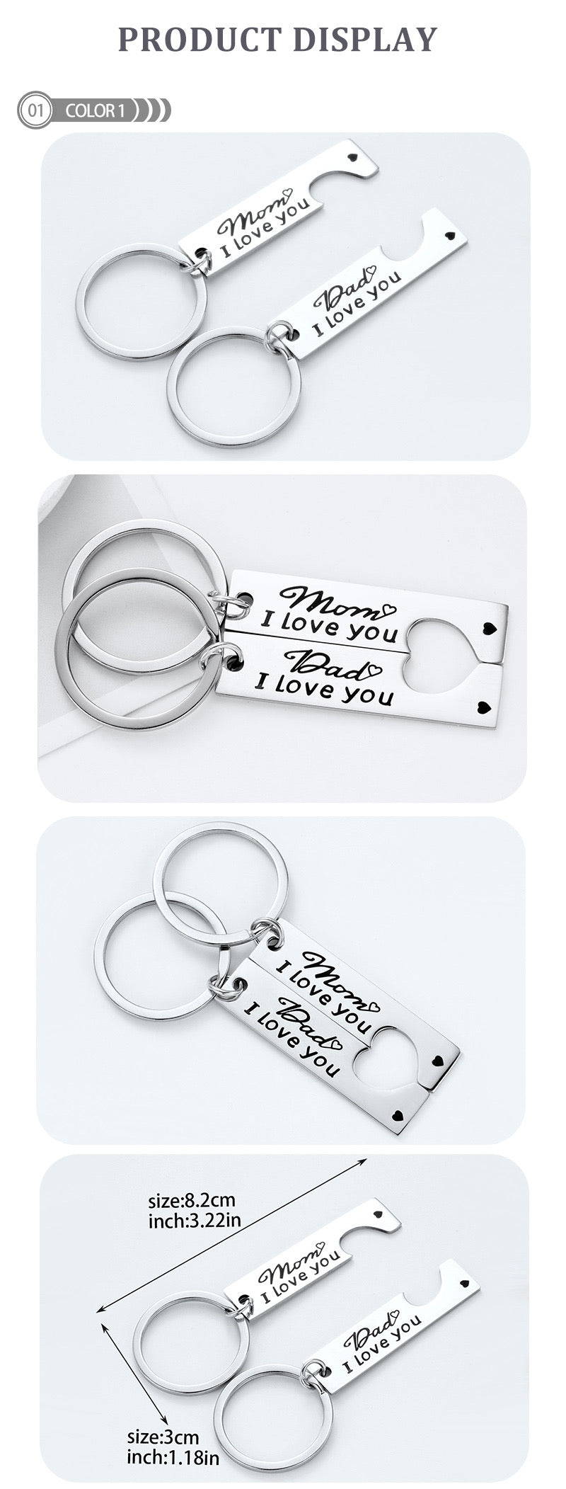 Porte Clés - Séparé en deux à partager - Acier Inoxydable - Message - Parents Maman Papa | Amoureux - Meilleurs Amis - Pendentif Sac - Best Friends