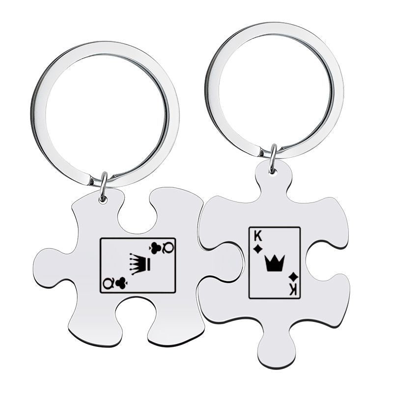 Porte Clés - Puzzle - Roi Reine - À Partager - Amoureux Couple Amitié - Pendentif Sac - BFF - Best Friends Forever - Acier Inoxydable
