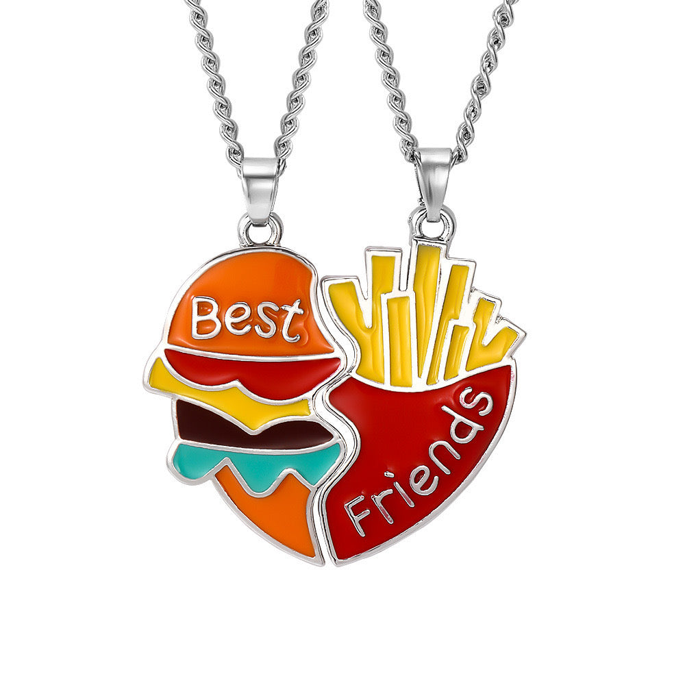 Lot de 2 Colliers D'amitié - Hamburger Frites à Partager - BFF - Best Friends Forever - Amoureux Meilleurs Amis Couple Amitié