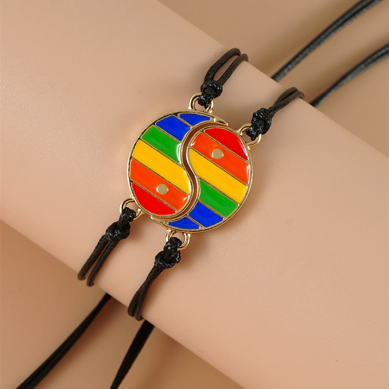 Lot de 2 Bracelets D'amitié Cordon Réglable avec Carte - Ying Yang - LGBT Pride - BFF - Best Friends Forever - Amitié