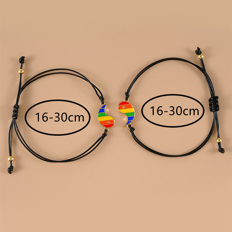 Lot de 2 Bracelets D'amitié Cordon Réglable avec Carte - Ying Yang - LGBT Pride - BFF - Best Friends Forever - Amitié