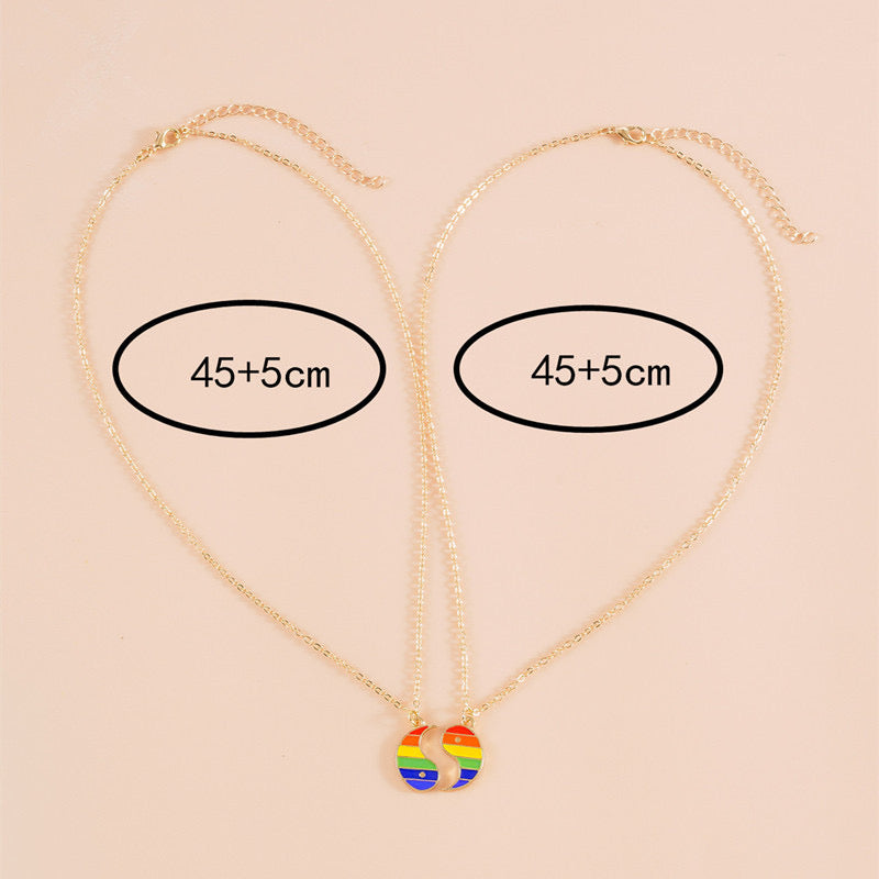 Lot de 2 Colliers D'amitié avec Carte - Ying Yang Arc en ciel - BFF -  Best Friends Forever - Amoureux Couple Amitié - LGBT Pride