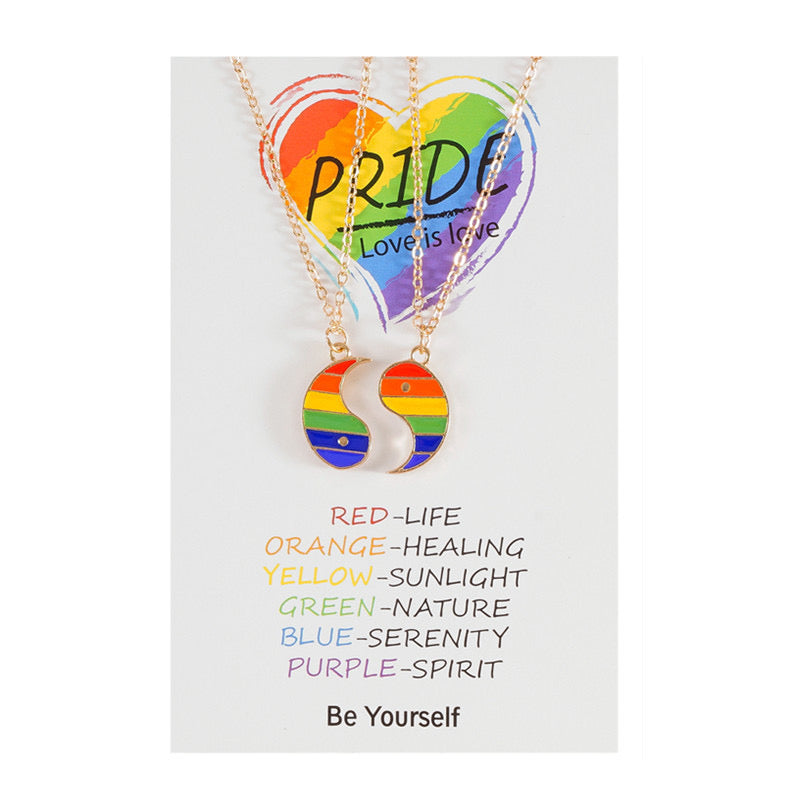 Lot de 2 Colliers D'amitié avec Carte - Ying Yang Arc en ciel - BFF -  Best Friends Forever - Amoureux Couple Amitié - LGBT Pride