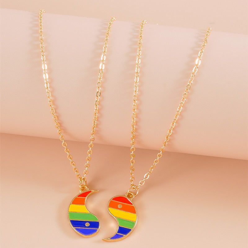 Lot de 2 Colliers D'amitié avec Carte - Ying Yang Arc en ciel - BFF -  Best Friends Forever - Amoureux Couple Amitié - LGBT Pride