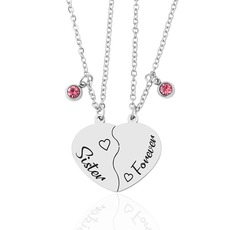 Set mit 2 Schwester-Tochter-Halsketten – Älteste Jüngere – Familie, Kind, Schwester, Töchter – Ausgefallen – Sisters Forever Herz-Anhänger aus Stahl