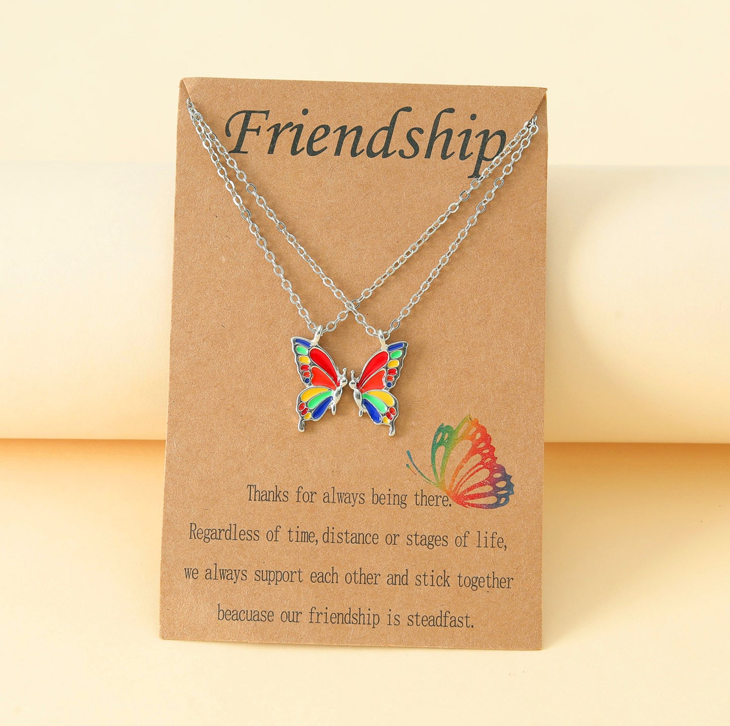Set of 2 Butterfly Friendship Necklaces - BFF Best Friends Forever - Fantasy - Gold or Silver Pendant