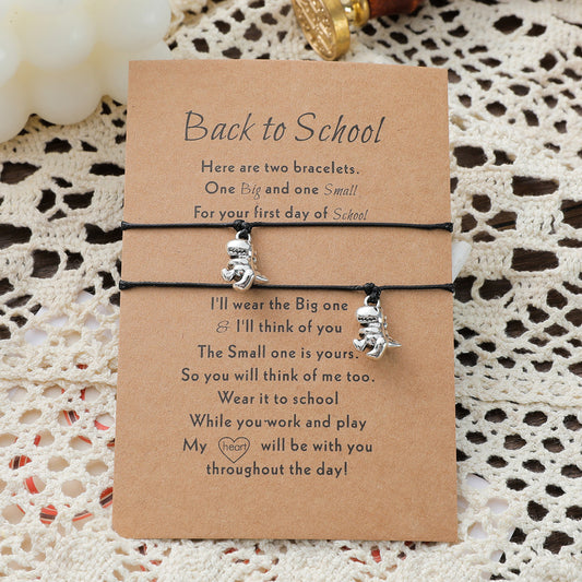 Lot de 2 Bracelets D'amitié Cordon Réglable avec Carte - Petit Dinosaure - Rentrée Classe Ecole - BFF - Best Friends Forever - Amitié