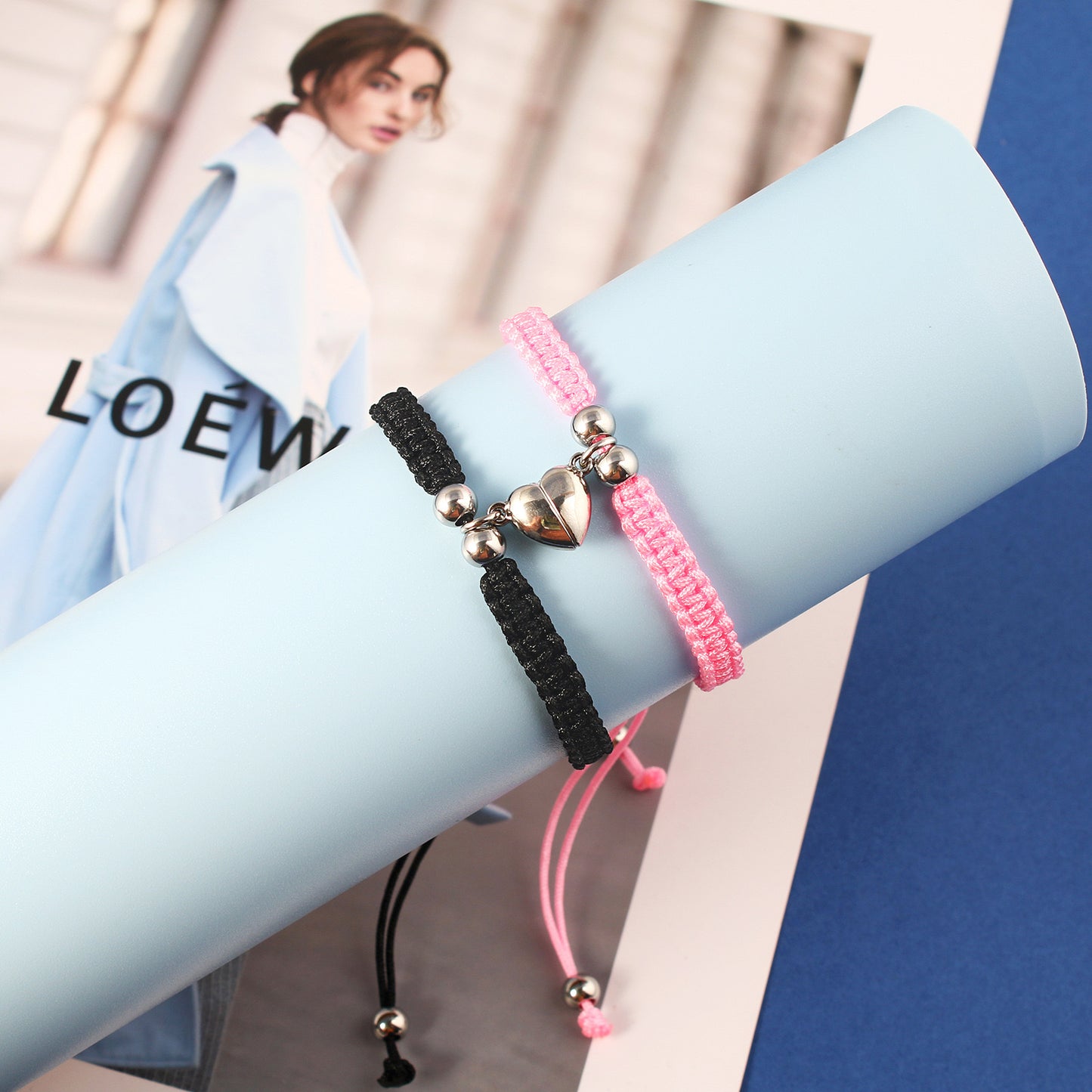 Lot de 2 Bracelets D'amitié Cordon Tressé Réglable avec Carte -  Coeur Aimanté - BFF - Best Friends Forever - Amoureux Couple Amitié