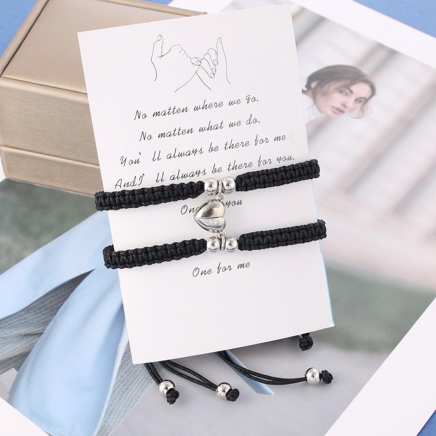 Lot de 2 Bracelets D'amitié Cordon Tressé Réglable avec Carte -  Coeur Aimanté - BFF - Best Friends Forever - Amoureux Couple Amitié