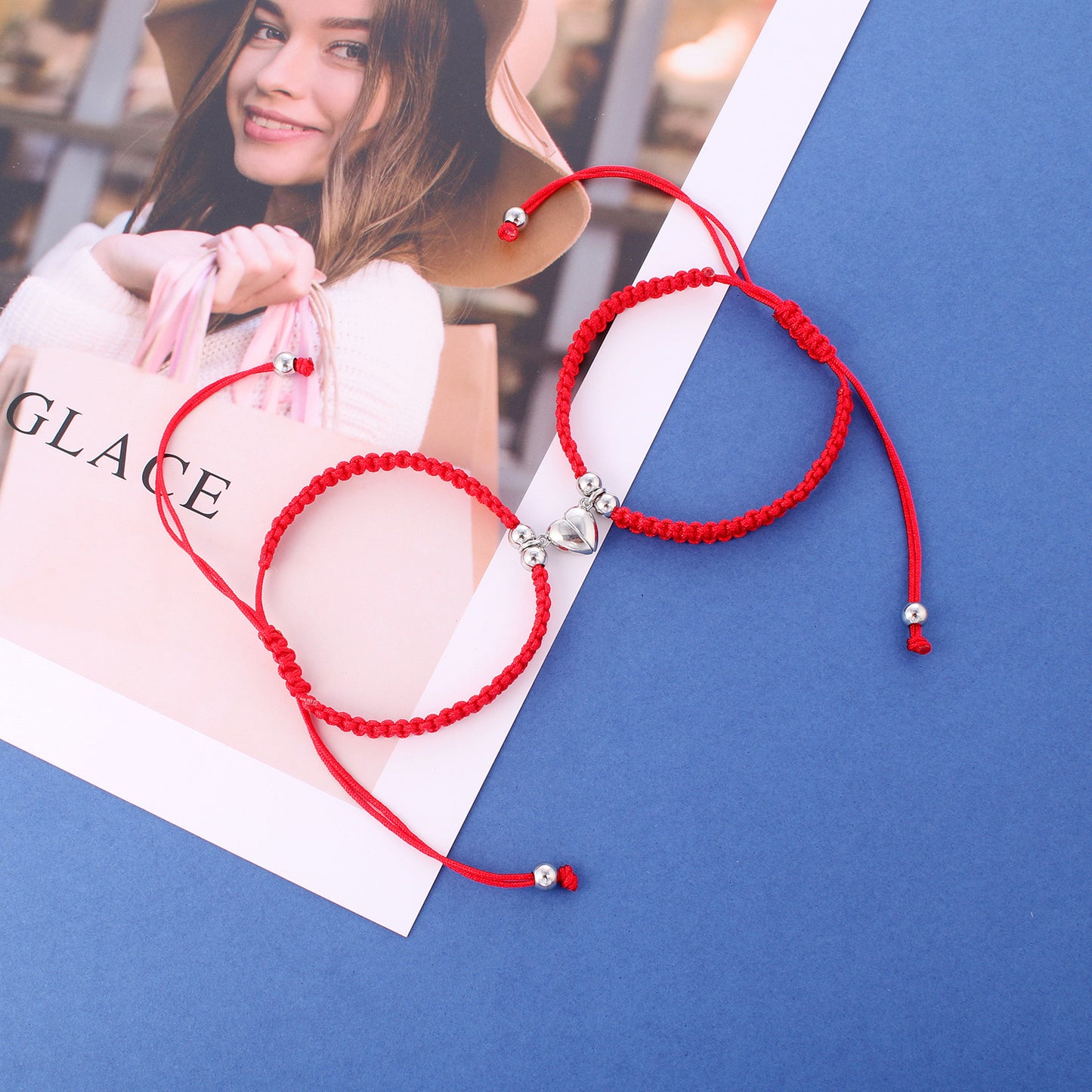 Lot de 2 Bracelets D'amitié Cordon Tressé Réglable avec Carte -  Coeur Aimanté - BFF - Best Friends Forever - Amoureux Couple Amitié