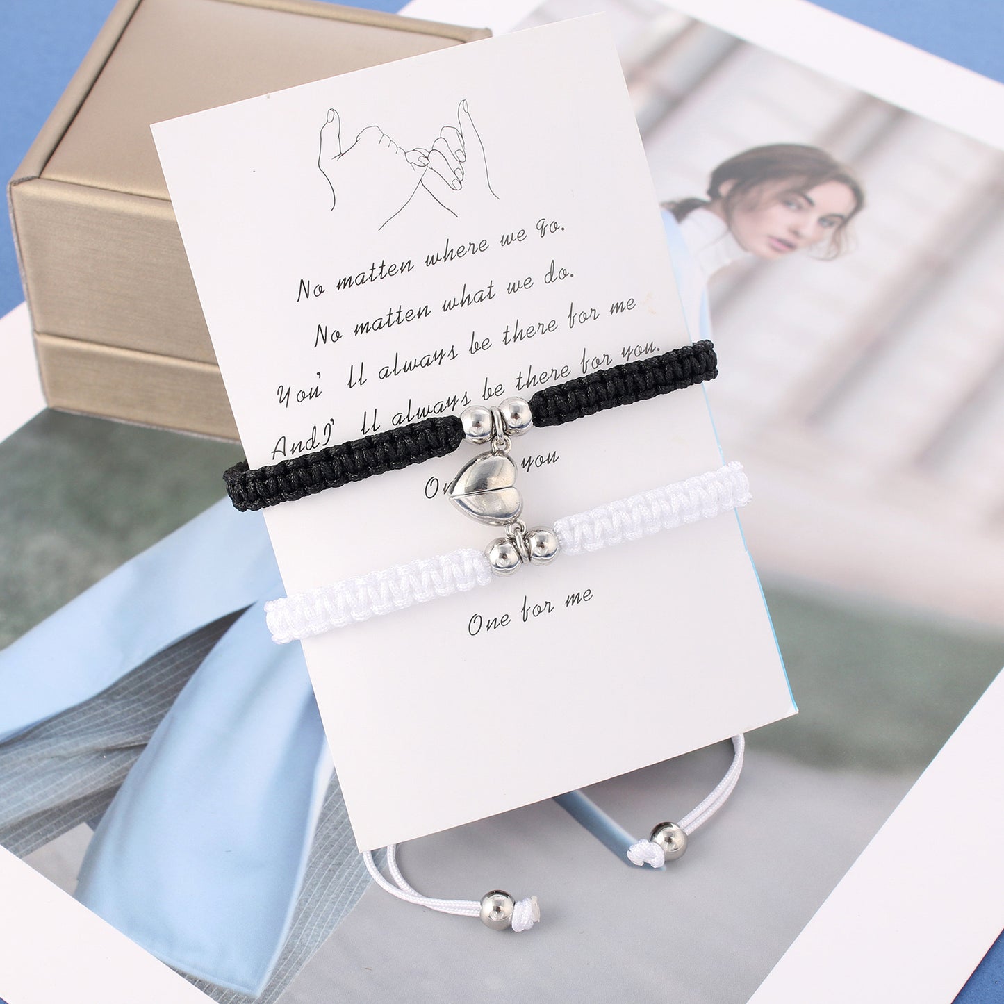 Lot de 2 Bracelets D'amitié Cordon Tressé Réglable avec Carte -  Coeur Aimanté - BFF - Best Friends Forever - Amoureux Couple Amitié