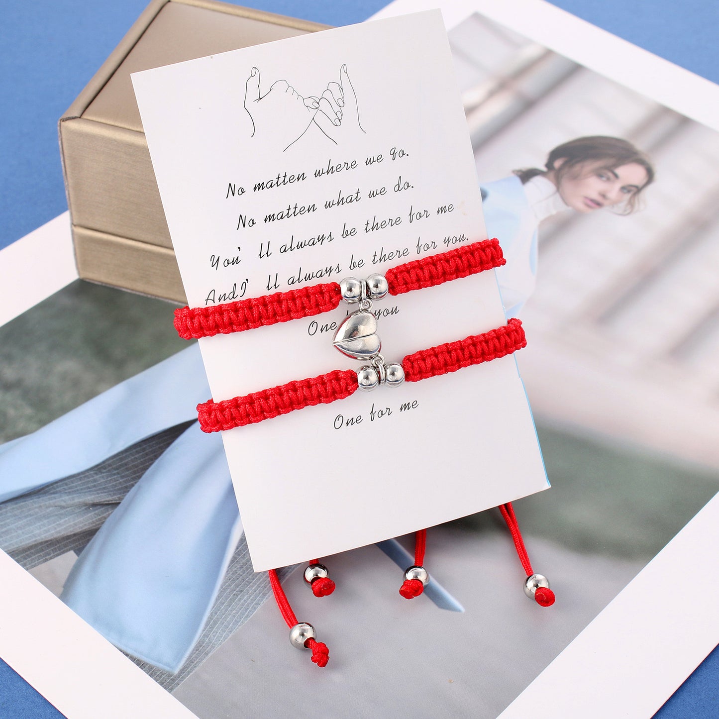 Lot de 2 Bracelets D'amitié Cordon Tressé Réglable avec Carte -  Coeur Aimanté - BFF - Best Friends Forever - Amoureux Couple Amitié