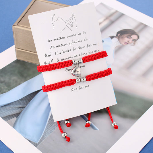 Lot de 2 Bracelets D'amitié Cordon Tressé Réglable avec Carte -  Coeur Aimanté - BFF - Best Friends Forever - Amoureux Couple Amitié