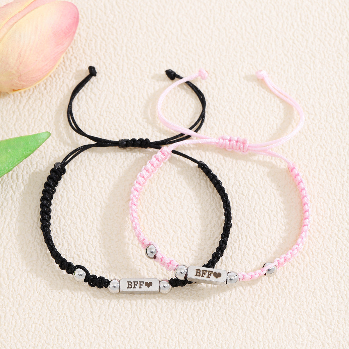 Set of 2 Adjustable BFF Friendship Cord Bracelets - BFF Best Friends Forever - Fantasy - Pendant