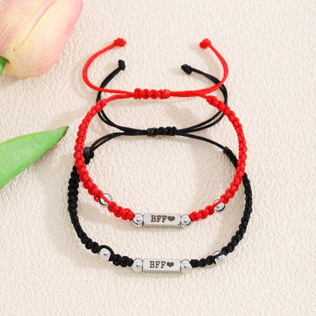 Set of 2 Adjustable BFF Friendship Cord Bracelets - BFF Best Friends Forever - Fantasy - Pendant