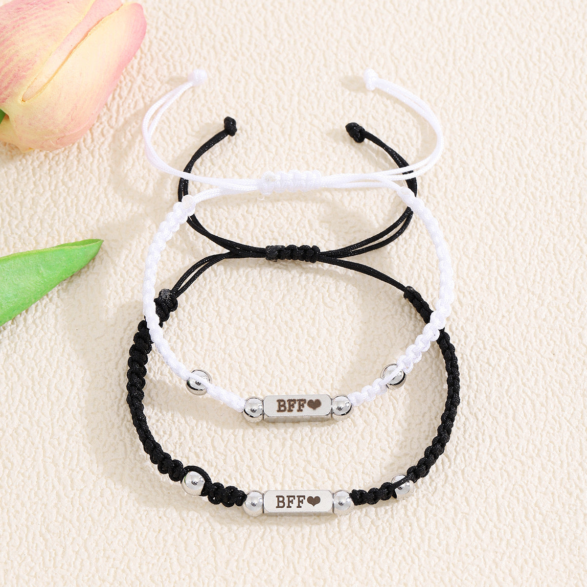 Set of 2 Adjustable BFF Friendship Cord Bracelets - BFF Best Friends Forever - Fantasy - Pendant