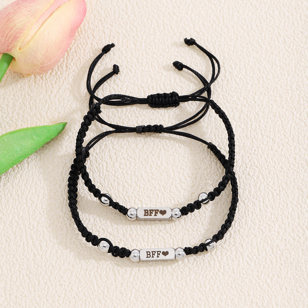 Set of 2 Adjustable BFF Friendship Cord Bracelets - BFF Best Friends Forever - Fantasy - Pendant