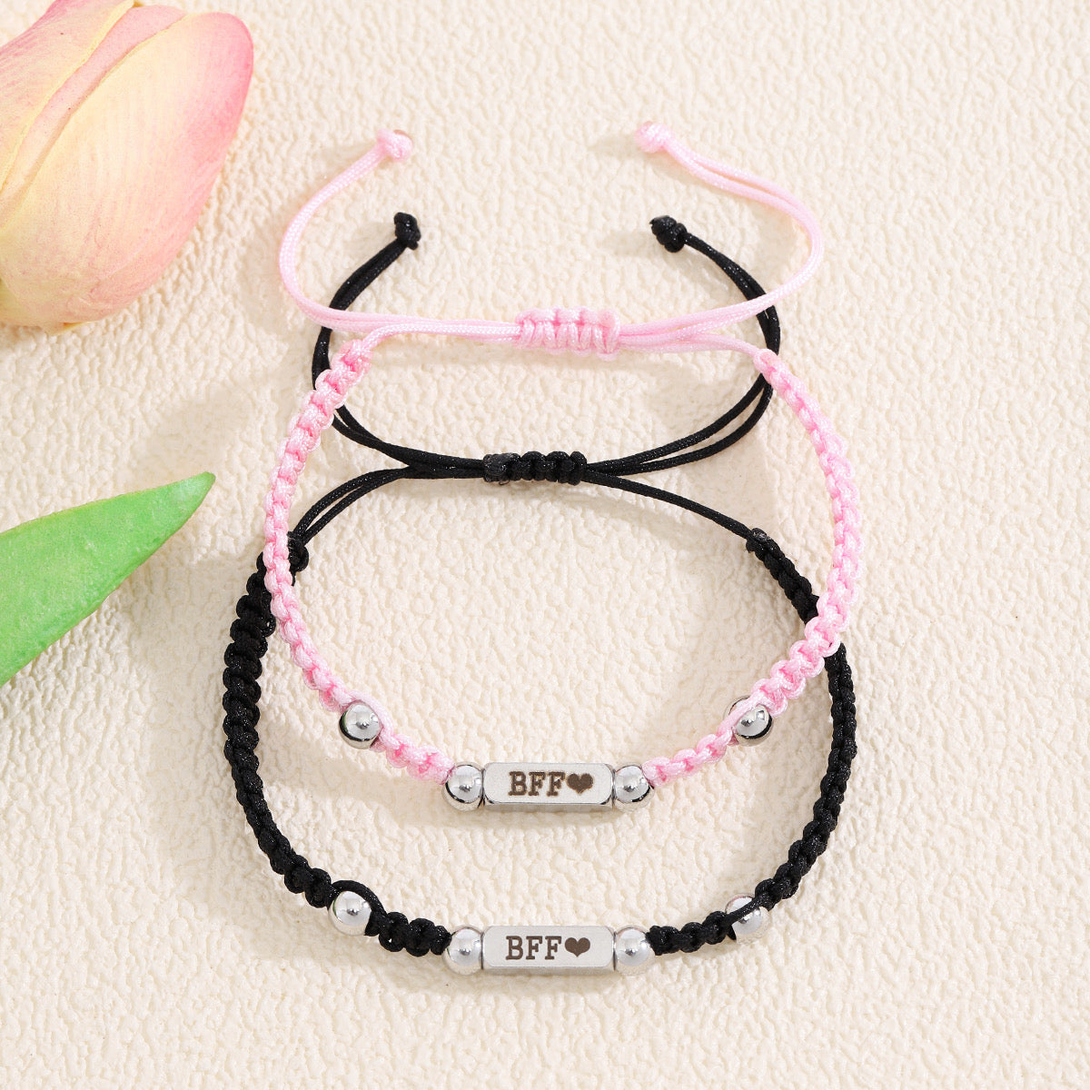 Set of 2 Adjustable BFF Friendship Cord Bracelets - BFF Best Friends Forever - Fantasy - Pendant
