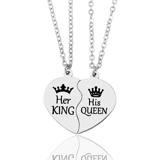 Lot de 2 Colliers D'amitié Couple - Roi  Reine - BFF - Best Friends - Amoureux Amitié - Pendentif Chaine Argenté - Acier Inoxydable
