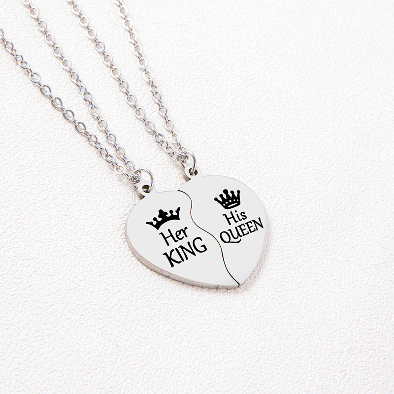 Lot de 2 Colliers D'amitié Couple - Roi Reine - BFF - Best Friends - Amoureux Amitié - Pendentif Chaine Argenté - Acier Inoxydable