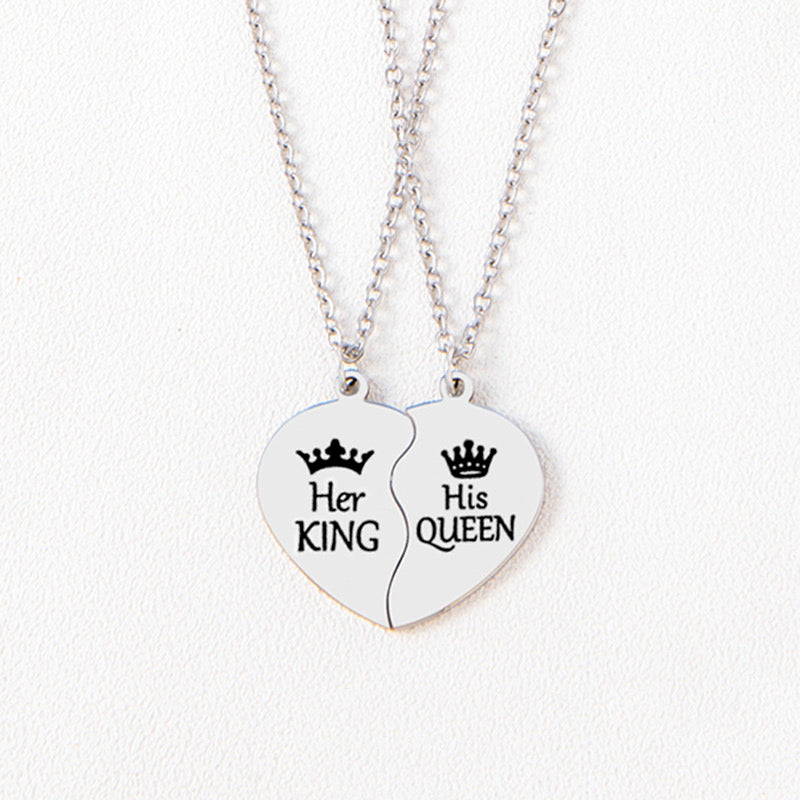 Lot de 2 Colliers D'amitié Couple - Roi Reine - BFF - Best Friends - Amoureux Amitié - Pendentif Chaine Argenté - Acier Inoxydable