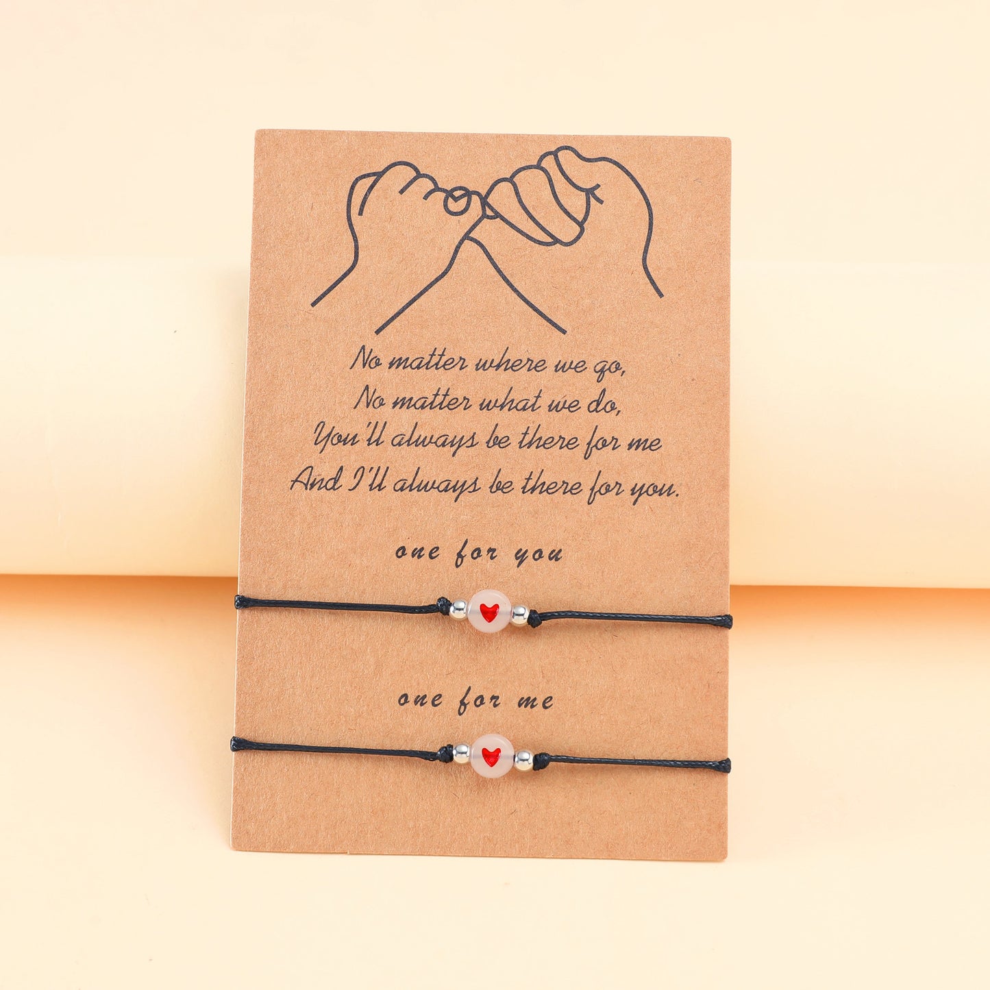 Lot de 2 Bracelets D'amitié Cordon Réglable avec Carte - Petit Coeur Phosphorescent - BFF - Best Friends Forever - Amitié